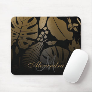Mousepad Folhas tropicais Douradas e pretas