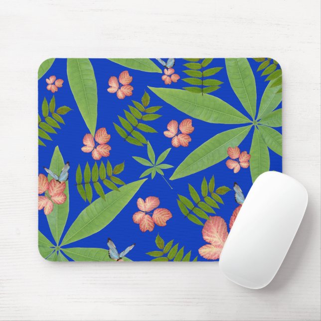 Mousepad Folhas tropicais em azul (Com mouse)