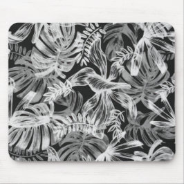 Mousepad Folhas Tropicais Pretas e Brancas