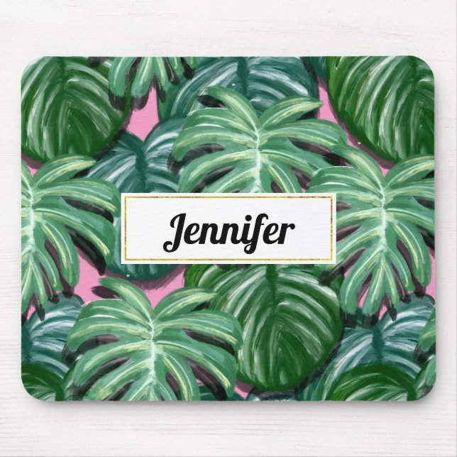 Mousepad Folhas Tropicais Verde e Personalizado (Frente)