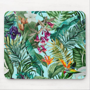 Mousepad Folhas verdes tropicais Elegante padrão aqua flora