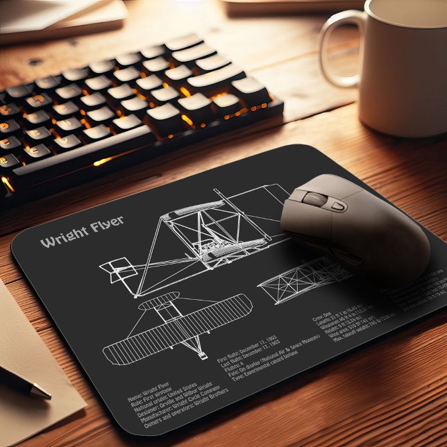 Mousepad Folheto Wright - Planos de desenho de avião em pla (Criador carregado)