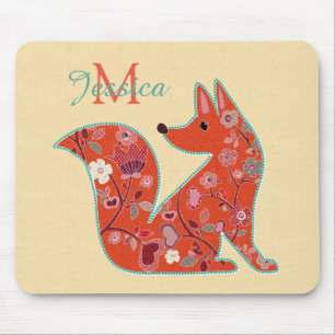 Mousepad Folk Art Flower Pattern Fox Personalizado