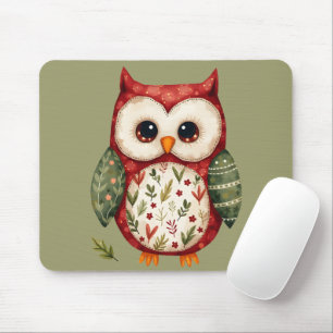 Mousepad Folk Art Patchwork Owl Cottagecore Woodland