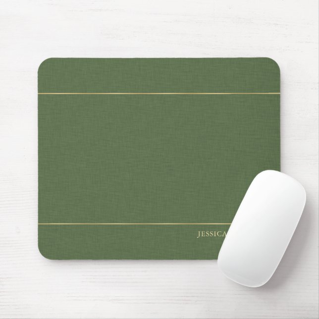 Mousepad Forest Green Linen Texture Image Gold frame (Com mouse)