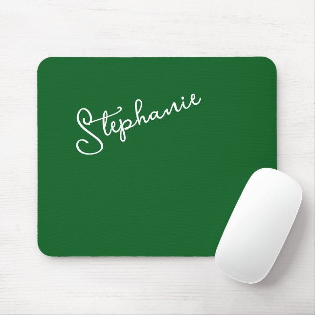 Mousepad Forest Green Personalized Name Script Minimalist  (Com mouse)