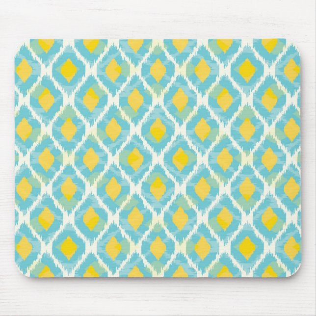 Mousepad Forma amarela azul do ikat tribal moderno (Frente)