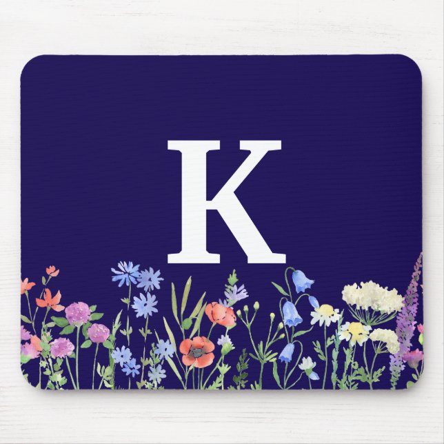 Mousepad Forma aquosa Monograma de flor selvagem (Frente)