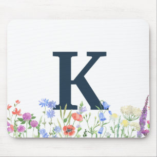 Mousepad Forma aquosa Monograma de flor selvagem