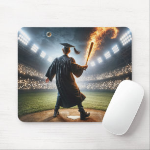 Mousepad Formando Jovem Com Bateria De Beisebol Flamejante