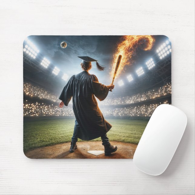 Mousepad Formando Jovem Com Bateria De Beisebol Flamejante (Com mouse)