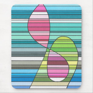 Mousepad Formas Curvas Abstratas Listradas de Rosa e Verde