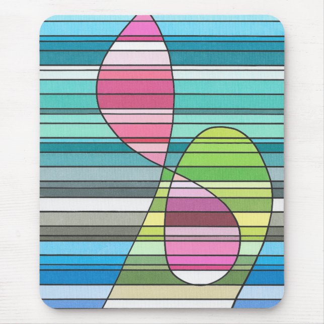 Mousepad Formas Curvas Abstratas Listradas de Rosa e Verde (Frente)
