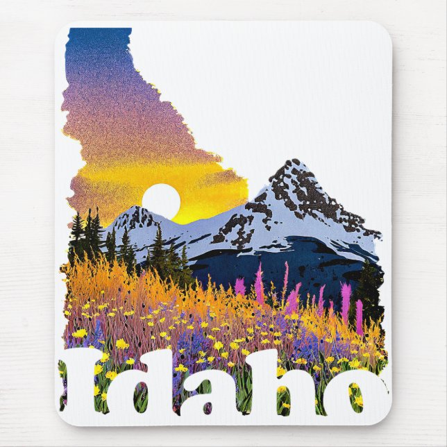 Mousepad Formato de Idaho com montanha e flores silvestres (Frente)