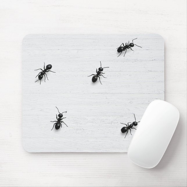 Mousepad Formigas Pretas em Madeira Branca (Com mouse)