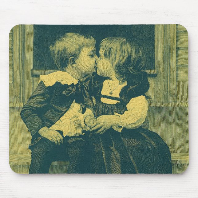 Mousepad Foto Antiga de Amor e Romance, Crianças Beijando (Frente)