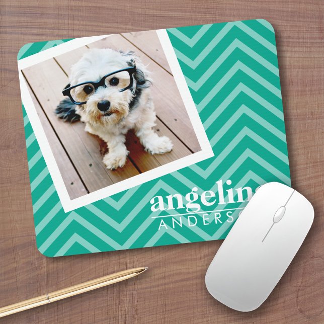 Mousepad Foto com padrão moderno Chevron e nome personaliza (Custom photo mouse pads)