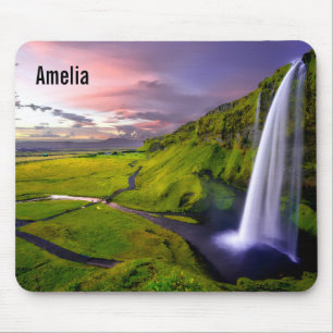 Mousepad Foto da Cachoeira Islandesa Verde Natureza