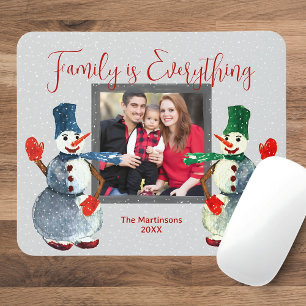 Mousepad Foto da família de aquarelas bonitas Neve Snowman