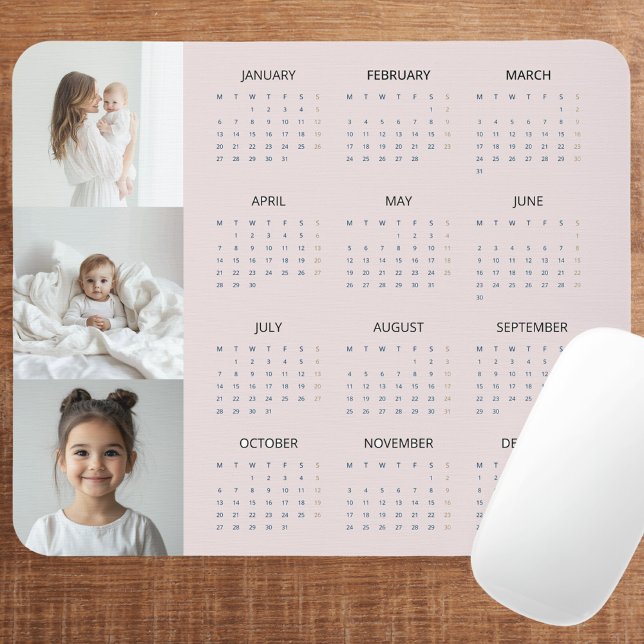 Mousepad Foto da Família de Calendários Personalizada Pink  (Criador carregado)