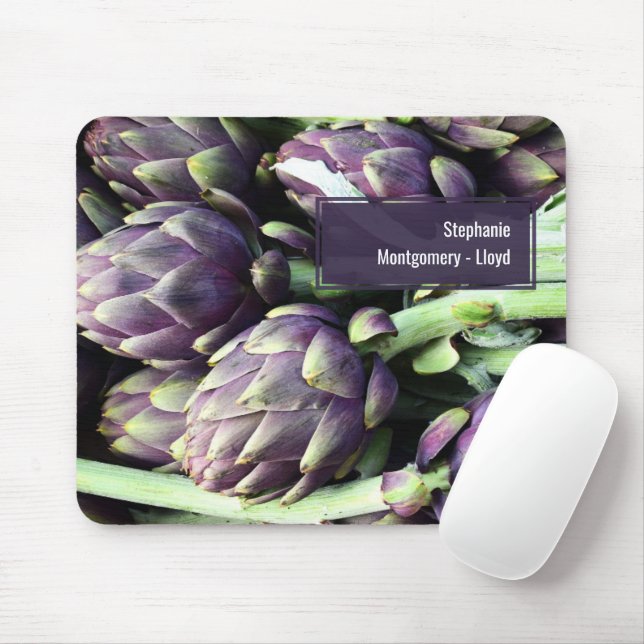 Mousepad Foto de Artichokes de Comida Roxo e Verde (Com mouse)