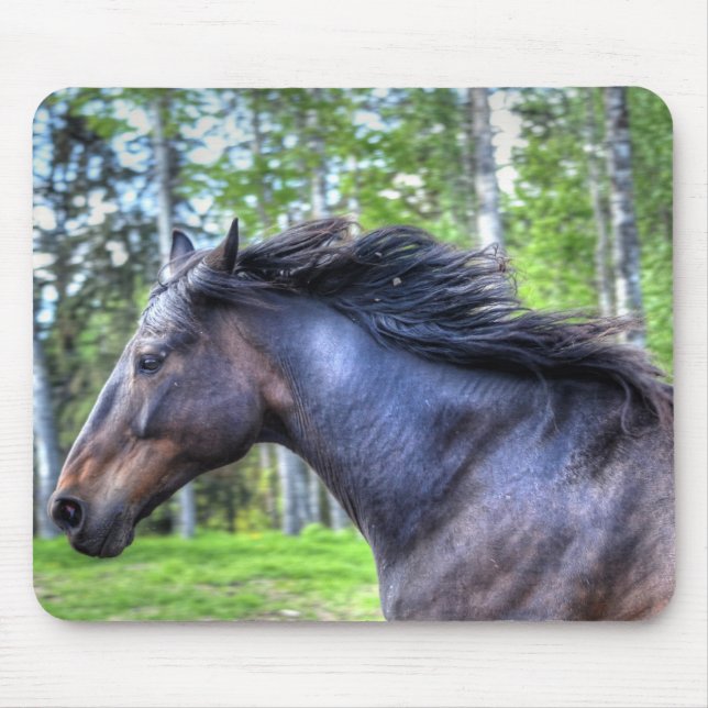 Mousepad Foto de Cavalo Percheron Preto em Execução (Frente)