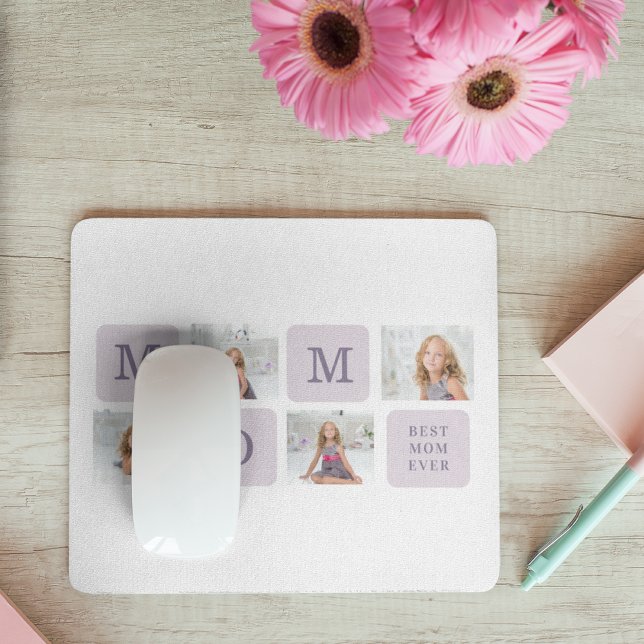 Mousepad Foto de Colagem Moderna Melhor Mãe, Presente Roxo (Criador carregado)