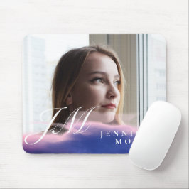 Mousepad Foto de Cor de Água Rosa Azul Personalizada Monogr