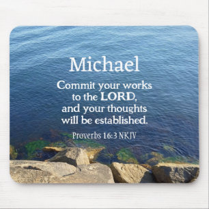 Mousepad Foto de Deep Blue Ocean Proverbs Bíblia Verse Name
