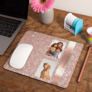 Mousepad Foto de Diamante Brilhante Nome Monograma Rosa Dou