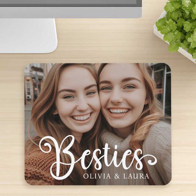 Mousepad Foto de melhores amigos nomes personalizados (Besties best friends custom names photo mouse pad)