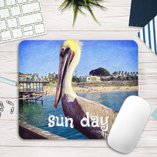 Mousepad Foto de Pelicano Ave Oceano Praia Cais Sol Dia