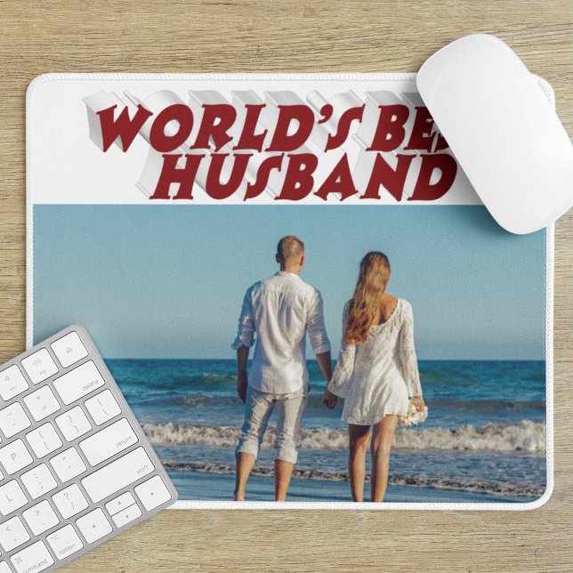 Mousepad Foto do marido com texto burgundy (Criador carregado)