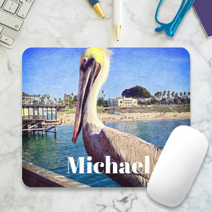 Mousepad Foto do Pier da Praia do Oceano com Ave Pelicano e