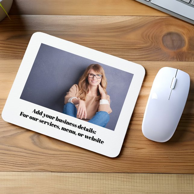 Mousepad Foto Empresarial Computador Simples Personalizado (Simple photo mouse pad with black and white lettering.)