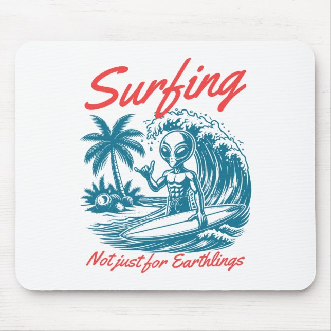 Mousepad Foto Engraçada de Gato Surfando com Meme de Tubarã (Frente)