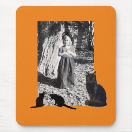 Mousepad Foto: Halloween Costumado Child Black Cats Orange