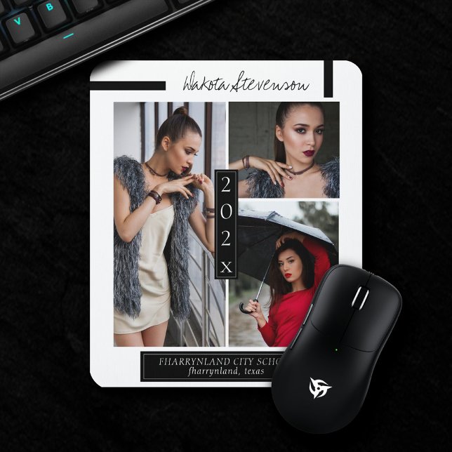 Mousepad Foto mínima de graduação em preto e branco (Criador carregado)