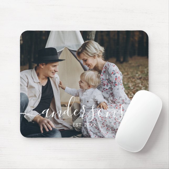 Mousepad Foto personalizada com nome de família e ano estab (Com mouse)