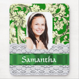 Mousepad Foto personalizada de damasco de rendas verdes