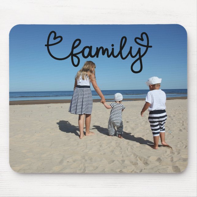 Mousepad Foto personalizada e texto da família com coração (Frente)