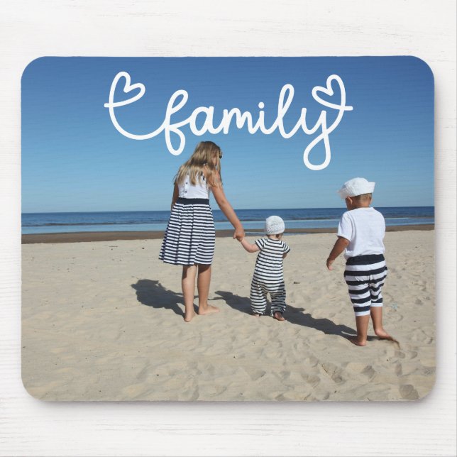 Mousepad Foto personalizada e texto da família com coração (Frente)