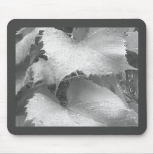 Mousepad Foto preta e branca de folhas de uva úmida e de ro