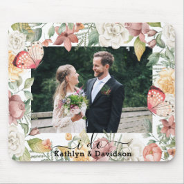 Mousepad Foto Rustic Wedto Floral Pink Borboleta Eu Faço