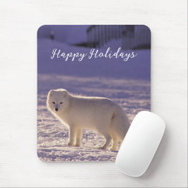 Mousepad Fotografia de inverno com Raposa Árctica Branca Cu