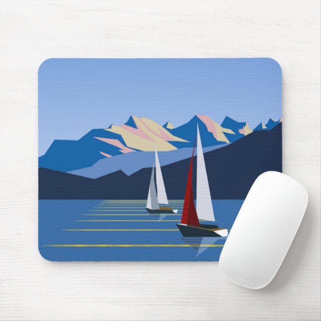 Mousepad Fotografia de veleiros e montanhas (Com mouse)