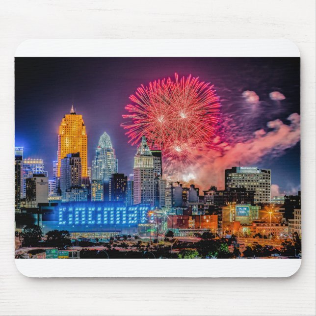 Mousepad Fotografia do Skyline Cincinnati 2019 do WEBN Fire (Frente)