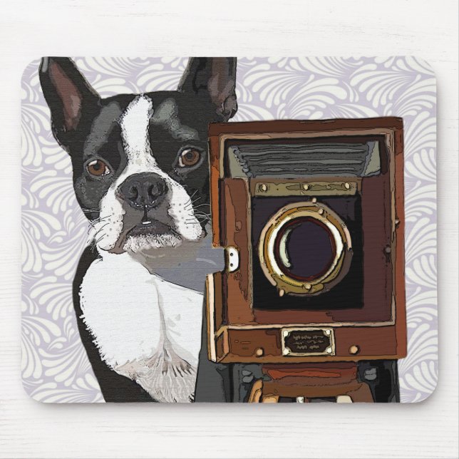 Mousepad Fotógrafo em Boston Terrier 2 (Frente)