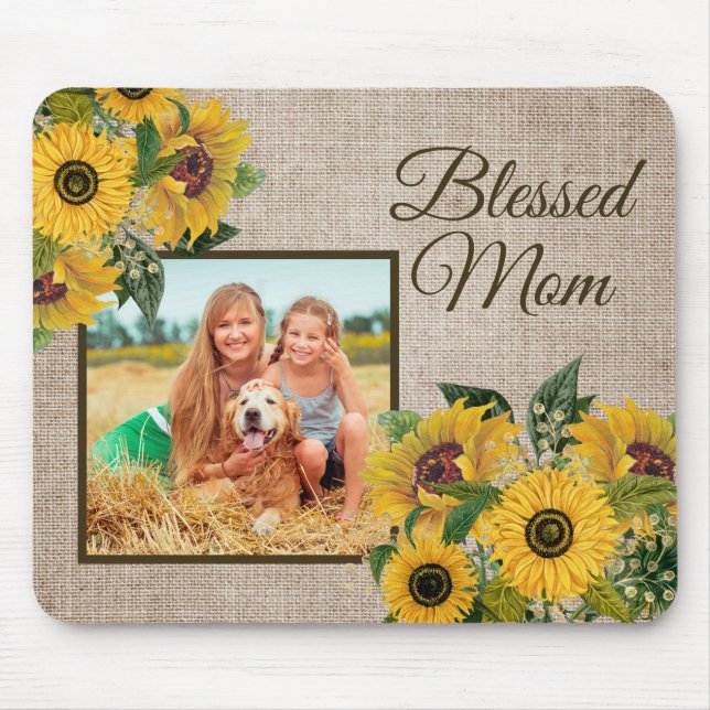 Mousepad Fotos de Mãe Abençoada com Girassóis Amarelos em L (Frente)