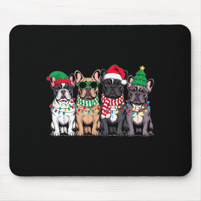 Mousepad Four French Bulldog Dogs Christmas Funny Santa Rei (Frente)